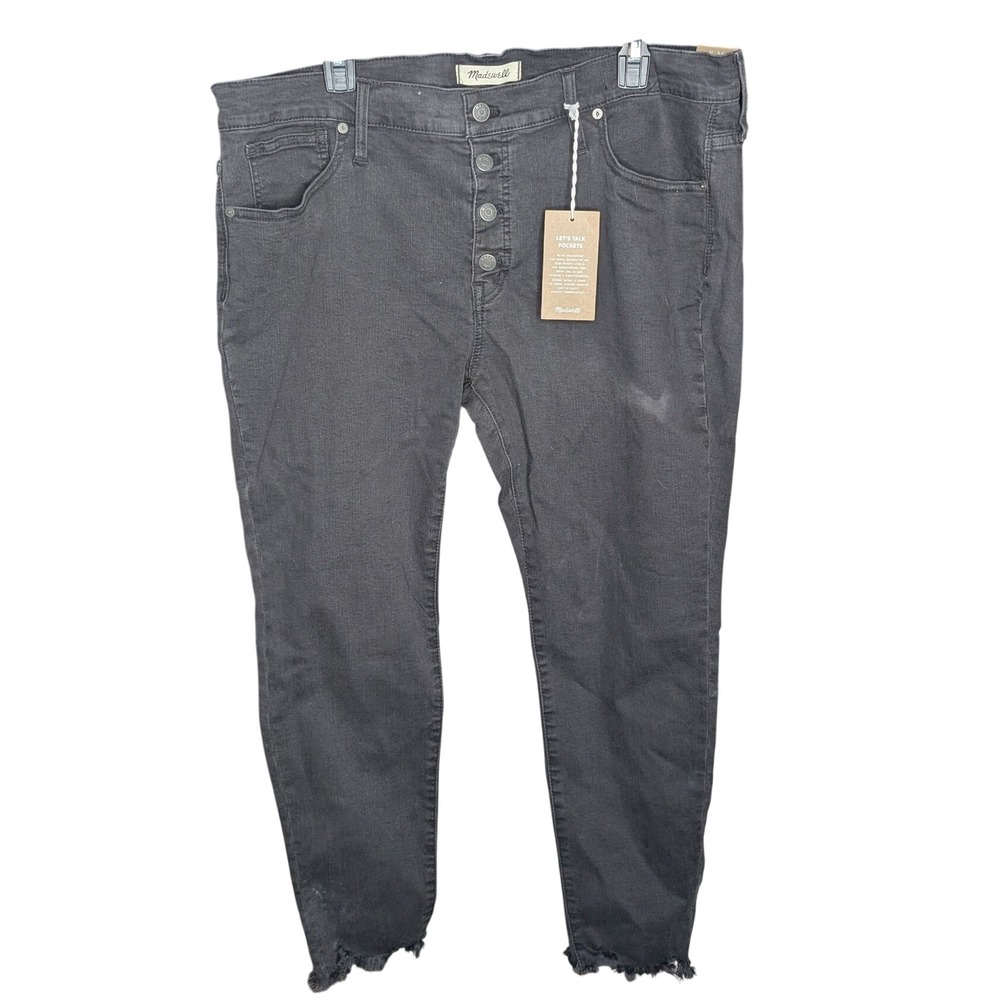 Madewell 9" High Rise Skinny Jeans Berkeley Black Button Fly Raw Hem 34P NWT
